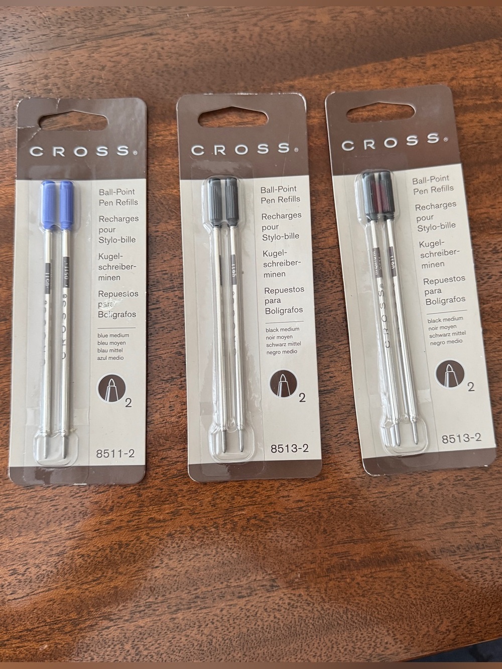 Cross Ball-Point Pen Refills - Medium Tip - 3 packages (1)Blue & (2) Black